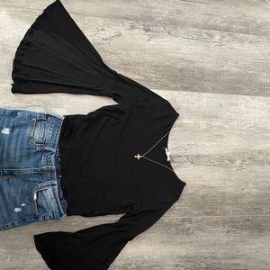 Black bell sleeve top